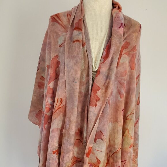NEW XL merino wool oversized scarf wrap flower painted red pink blue brown gray - Picture 5 of 15